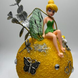 Tinkerbell w silver butterfly and dragonfly charms on yellow 6” Sphere