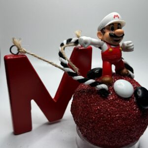 Mario w red wood M on 4”red sphere