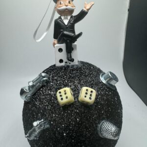 Mister Monopoly w genuine pieces on black 6” sphere