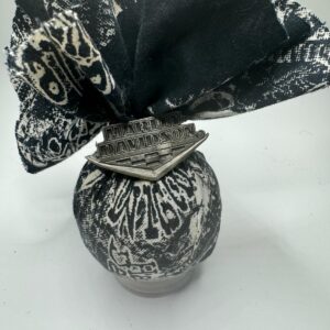 Harley Davidson pewter emblem on HD covered 3” sphere