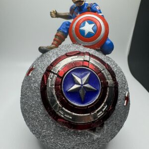 Captain America w pewter shield that spins on 6” silver sphere