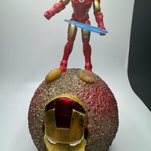 Iron Man w pewter face shield on red/gold 6” sphere